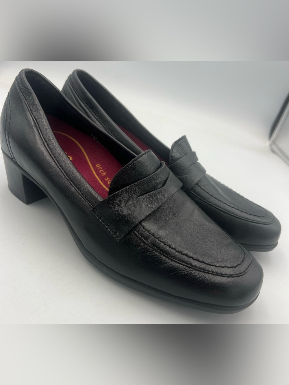 MUNRO Ellis Black Calf Leather Penny Loafer Block Heel Pump Women’s Size 9M NEW
